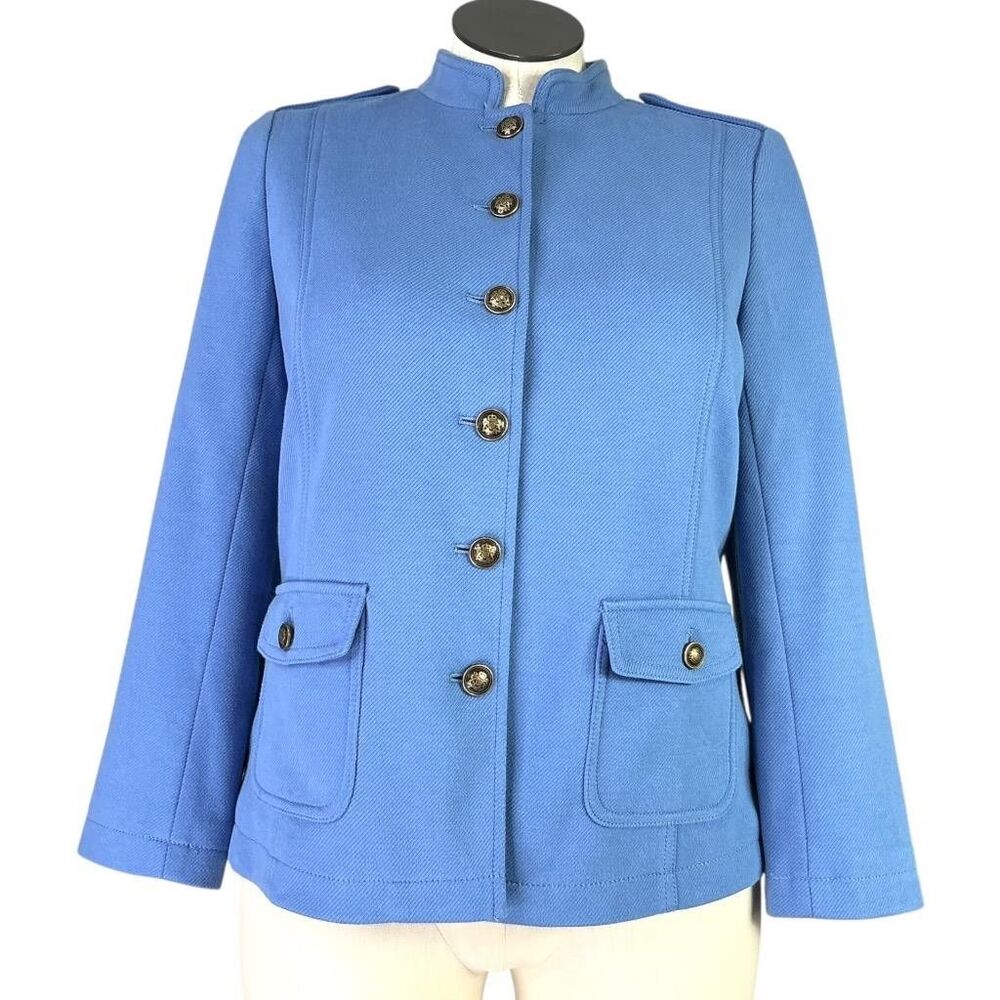Talbots Blue Military-Style Button Front Blazer